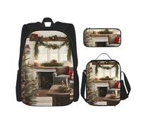 ZISHAK Mochila ligera con estampado de animales de manatí, estuche para lápices, bolsa de almuerzo aislada, traje de tres piezas, mochila de día, Casa de campo de Navidad Parrern, Talla única