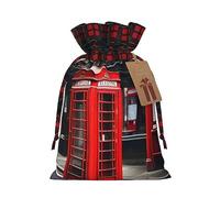 ZISHAK Red Phone Booth London Street - Bolsas de regalo de Navidad con cordón, bolsas reutilizables para todas las ocasiones