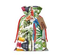 ZISHAK Tucanes loro, palmera, hojas, delicada arpillera con cordón, bolsa de regalo de tela artesanal, perfecta para Navidad