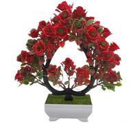 ZiStarlilife Bonsái de rosas artificiales en forma de corazón, arreglo floral de plástico hecho a mano de 25 cm para decoración de centro de mesa de boda en casa, oficina (A)