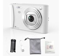 ZiStarlilife Cámara digital con doble lente, zoom 8X de 50 MP y tarjeta de 32 GB, grabación de video Vlog 1080P, pantalla de 2.4 pulgadas, diseño compacto para viajes, apto para principiantes, blanco