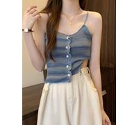 ZiStarlilife Chaleco casual de verano para mujer con borde de hongo y botón frontal, camiseta sin mangas para playa, vacaciones, yoga, talla única (talla única)