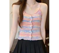 ZiStarlilife Chaleco casual de verano para mujer con borde de hongo y botón frontal, camiseta sin mangas para playa, vacaciones, yoga, talla única (talla única)