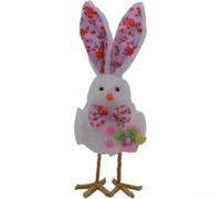 ZiStarlilife Figura de pájaro de oreja de conejo de Pascua verde a cuadros rosa con purpurina de poliéster adorno de espuma de poliéster de 27 cm de alto, decoración de mesa ligera para acento de