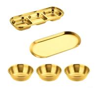 ZiStarlilife Juego de 5 mini cuencos de inmersión de acero inoxidable con bandeja de almacenamiento dividida, platos de salsa apilables, platos de servir para cocina y comedor (dorado)