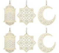 ZiStarlilife Juego de 6 colgantes huecos de madera Eid al-Fitr para decoración de Ramadán, decoración de hogar y jardín, interior y exterior