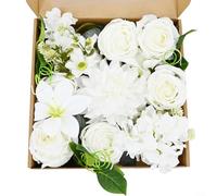 ZiStarlilife Juego de flores artificiales, rosas y lirios de seda realistas en elegante caja de regalo, decoración floral falsa vibrante para centros de mesa de boda, fiesta, hogar, oficina, festival