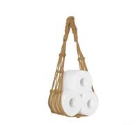ZiStarlilife Soporte de papel higiénico de cuerda de algodón tejida a mano, bolsa de almacenamiento de montaje en pared, estante de revistero de macramé, organizador de baño, con detalles de madera