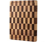 ZiStarlilife Tabla de cortar de ébano y madera de caucho con patrón de tablero de ajedrez, corte grueso de doble cara para superficie, empalme sin costuras, agarre cómodo, acabado apto para alimentos