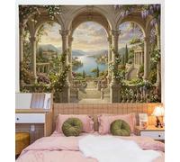 ZISTRCBAO 1 Pieza Tapiz De Arcadas Romanas Vides De Rosas 150x130cm Jardín Clásico Europeo Decoración Artística De La Pared Colgante Tela De Fondo Rodaje Para La Decor De Fiestas En El Hogar, Beige