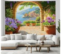 ZISTRCBAO 1 Pieza Tapiz De Arco Plantas En Macetas Mar 100x75cm Estilo Italiano Decoración Artística De La Pared Colgante Tela De Fondo Rodaje Para La Decor De Fiestas En El Hogar, Beige
