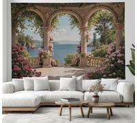 ZISTRCBAO 1 Pieza Tapiz De Balcón Arqueado Vides En Flor 230x180cm Jardín Clásico Italiano Decoración Artística De La Pared Colgante Tela De Fondo Rodaje Para La Decor De Fiestas En El Hogar, Azul