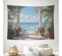 ZISTRCBAO 1 Pieza Tapiz De Columnas Romanas Palmeras Flores 150x130cm Estilo Costero Tropical Decoración Artística De La Pared Colgante Tela De Fondo Rodaje Para La Decor De Fiestas En El Hogar, Azul