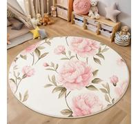 ZISTRCBAO Acuarela Floral De Peonía Alfombra Redonda para Dormitorio, Redondo Alfombras Estilo Pastoral Retro, Rosa Claro Antideslizante Alfombra para Patio O Habitación Familiar Sala De Estar 80cm