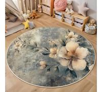 ZISTRCBAO Alfombra Redonda Acuarela Floral De 100cm, Antiguo Tapete Redondo Antideslizante, Gris Alfombras Redondas para Salón Sofá Mesa De Café Estudio Comedor Dormitorio Oficina