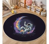 ZISTRCBAO Alfombra Redonda Astronauta Luna Creciente, Lavable a Máquina Alfombra Redonda Universo De Ciencia Ficción Antideslizante para Dormitorio Sala De Estar Cocina Decoración del Hogar 120cm