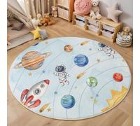 ZISTRCBAO Alfombra Redonda Astronautas Cohetes Planetas, Alfombra Lavable Tema Espacial En Acuarela para Comedor, Suave, Antideslizante, para Dormitorio, Interior, Sala De Estar, 160cm