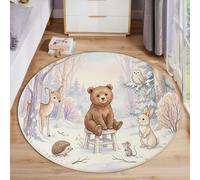 ZISTRCBAO Alfombra Redonda Bosque Nevado Oso Conejo, Lavable a Máquina Alfombra Redonda Lindos Animales De Acuarela Antideslizante para Dormitorio Sala De Estar Cocina Decoración del Hogar 100cm