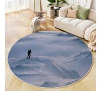 ZISTRCBAO Alfombra Redonda Cumbre De Montaña Nevada Montañeros, Lavable a Máquina Alfombra Redonda Montañismo Realista Antideslizante para Dormitorio Sala De Estar Cocina Decoración del Hogar 60cm