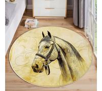 ZISTRCBAO Alfombra Redonda De Animal Caballo, Acuarela Vintage Alfombras Redondas De Salon, Antideslizante Suave Pelo Corto Alfombras para Cocina, Dormitorio, Decoración del Hogar (120cm, Amarillo)