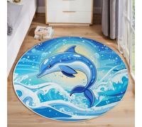 ZISTRCBAO Alfombra Redonda De Delfín del Océano, Animal Lindo Alfombras Redondas De Salon, Antideslizante Suave Pelo Corto Alfombras para Cocina Dormitorio del Hogar (160cm, Azul)