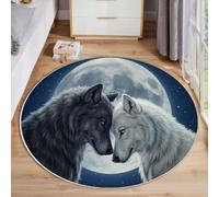 ZISTRCBAO Alfombra Redonda Luna Llena Enfrentamiento Entre Lobos, Lavable a Máquina Alfombra Redonda Arte Fantástico Antideslizante para Dormitorio Sala De Estar Cocina Decoración del Hogar 100cm
