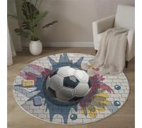 ZISTRCBAO Alfombra Redonda Muro De Ladrillos Fútbol, Lavable a Máquina Alfombra Redonda Arte Graffiti Retro Antideslizante para Dormitorio Sala De Estar Cocina Decoración del Hogar 160cm