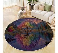 ZISTRCBAO Alfombra Redonda para Sala De Estar, Alfombra Círculo Árboles Coloridos Reflejos Antideslizante Alfombras De Estilo Natural De Fantasía Lavable para Dormitorio, Comedor, Habitación, Púrpura