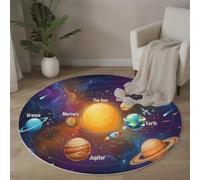 ZISTRCBAO Alfombra Redonda Sol Estrellas Meteoritos, Alfombra Lavable Planetas Espaciales De Dibujos Animados para Comedor, Suave, Antideslizante, para Dormitorio, Interior, Sala De Estar, 120cm