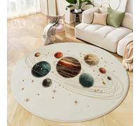ZISTRCBAO Alfombra Salon Redonda Ocho Planetas Órbitas, Cocina Lavable Antideslizante, Alfombra Pelo Corto para Dormitorio, Hall Entrada, Pasillo, Espacio De Acuarela Vintage, 100cm