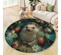 ZISTRCBAO Alfombras Redonda De Campo De Fresas De Erizos, Anime De Dibujos Animados Antideslizante Alfombra Redonda, Verde Suave Alfombra De Pelo Corto para Dormitorio, Entrada, Comedor, 120cm