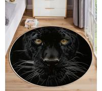 ZISTRCBAO Alfombras Redonda De Pantera Negra, Retrato De Animal Antideslizante Alfombra Redonda, Negro Suave Alfombra De Pelo Corto para Dormitorio, Entrada, Comedor, 80cm