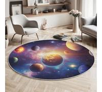 ZISTRCBAO Alfombras Redonda De Planeta Universo, Espacio De Ensueño Antideslizante Alfombra Redonda, Púrpura Suave Alfombra De Pelo Corto para Dormitorio, Entrada, Comedor, 120cm