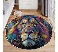 ZISTRCBAO Alfombras Redonda De Retrato De León En Acuarela, Grafiti Vintage De Animales Antideslizante Alfombra Redonda, Vistoso Suave Alfombra De Pelo Corto para Dormitorio, Entrada, Comedor, 180cm