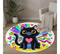 ZISTRCBAO Alfombras Redondas Arcoíris Gato Negro, Tapete Redondo Antideslizante, Dibujos Animados De Animales Alfombra De área Redonda para Salón Sofá Comedor Dormitorio Oficina 60cm