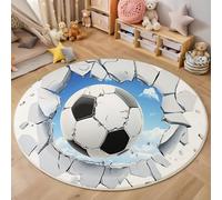 ZISTRCBAO Alfombras Redondas Blanco 80cm, El Balón De Fútbol Se Estrella contra El Muro Alfombra Salon Alfombras, Abstracto Moderno Alfombra Círculo Dormitorio Antideslizante Lavable