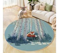 ZISTRCBAO Alfombras Redondas Bosque De Abedules Zorro, Tapete Redondo Antideslizante, Estilo De Ilustración De Cuentos Alfombra De área Redonda para Salón Sofá Comedor Dormitorio 80cm