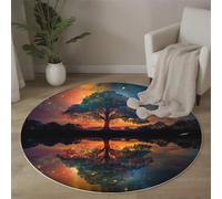 ZISTRCBAO Alfombras Redondas Cielo Estrellado Árbol De La Vida, Tapete Redondo Antideslizante, Estilo Fantasía Alfombra De área Redonda para Salón Sofá Comedor Dormitorio Oficina 120cm