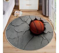ZISTRCBAO Alfombras Redondas Gris 100cm, Baloncesto Rompiendo La Pared Alfombra Salon Alfombras, Tema Deportivo Microfibra Suave Alfombra Círculo Salón Dormitorio Antideslizante Lavable