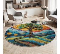ZISTRCBAO Alfombras Redondas Olas Colinas Árbol De La Vida, Tapete Redondo Antideslizante, Estilo Artístico De Retazos Alfombra De área Redonda para Salón Sofá Comedor Dormitorio Oficina 60cm