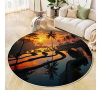 ZISTRCBAO Alfombras Redondas Puesta De Sol Terrazas De Arroz De Bali, Tapete Redondo Antideslizante, Paisaje Natural Tropical Alfombra De área Redonda para Salón Sofá Comedor Dormitorio 180cm