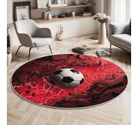 ZISTRCBAO Alfombras Redondas Rojo 180cm, Fútbol Rompiendo El Muro Alfombra Salon Alfombras, Tema Deportivo Microfibra Suave Alfombra Círculo Salón Dormitorio Antideslizante Lavable