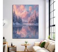 ZISTRCBAO Árboles Cubiertos De Nieve Reflejados En El Lago Lienzo Art Pared, Cuadros En Lienzo De Pintura Al Paisaje De Maravillas Invernales, Arte Mural Para Sala De Estar Decor De Pared, 70×100 cm