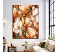 ZISTRCBAO Arte De Pared Sin Marco 50×70 cm, Magnolia Naranja Pintura En Lienzo, Pintura De Elegancia Vintage Sobre Lienzo, Impressions Sobre Cuadros Para Sala De Estar Dormitorio, Naranja Claro