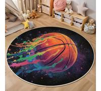ZISTRCBAO Baloncesto Explosivo Alfombra Redondas 100cm, Estilo De Grafiti De Acuarela Tapete Redondo Antideslizante, Rojo Naranja Alfombra De área Redonda para Dormitorio De Adolescente para Niño