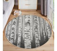 ZISTRCBAO Bosque De Abedules Alfombra Redondas 180cm, Bosque Vintage Tapete Redondo Antideslizante, Gris Alfombra De área Redonda para Salón Sofá Mesa Café Estudio Comedor