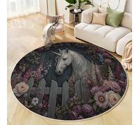 ZISTRCBAO Caballo Blanco Floral Alfombra Redonda para Dormitorio, Redondo Alfombras Arte Fantástico, Rosa Antideslizante Alfombra para Patio O Habitación Familiar Sala De Estar 100cm