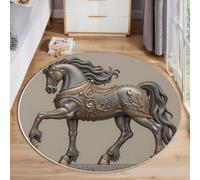 ZISTRCBAO Caballo De Guerra Blindado Relieve Alfombras Redondas para Sala De Estar, Animal Esculpido Clásico Alfombra Redonda De 60cm, Marrón Alfombra De área Redonda para Sofá Mesa De Café Estudio