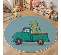 ZISTRCBAO Camiones De Dinosaurios Alfombra Redonda para Dormitorio, Redondo Alfombras Animales De Dibujos Animados, Azul-Verde Antideslizante Alfombra para Dormitorio De Adolescente 180cm