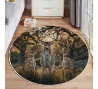 ZISTRCBAO Ciervos del Bosque Alfombra Redonda 60cm, Antideslizante Lavables Alfombras Redondas Realismo Animal para Dormitorio Salón Oficina Sofá, Marrón